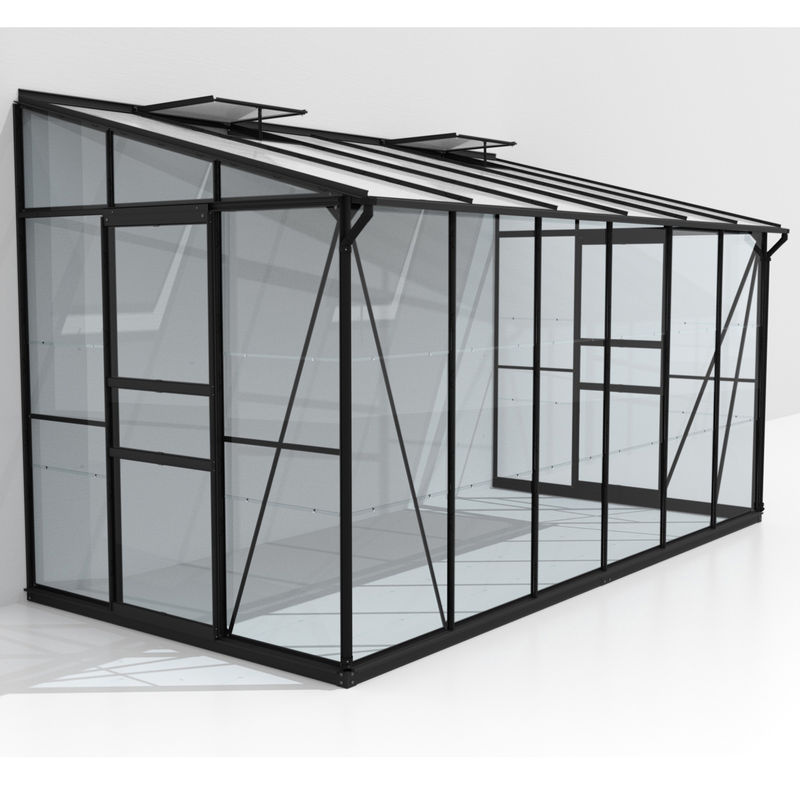 Vitavia Anlehn-Gewächshaus Osiris 7800 in Schwarz mit Pultdach und Doppelschiebetür, 7,8 m² - Bild 4