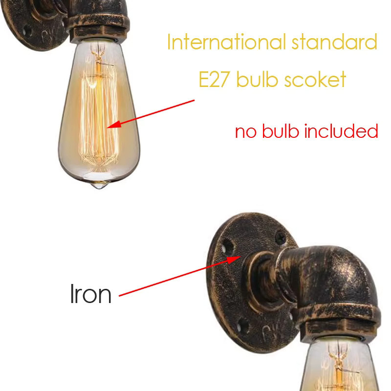 Vecli Industrielle Wandlampe im Retro Loft Stil aus Eisen für Bar Cafe und Restaurant mit warmweißem Edison LED Filament Licht - Bild 4