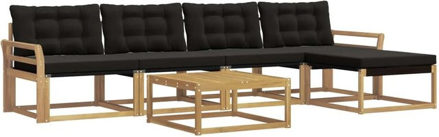 vidaXL Outdoor-Sofagarnitur 6-teilig aus Akazienholz mit Textilene und Polstern in Weiß-Schwarz - Bild 1