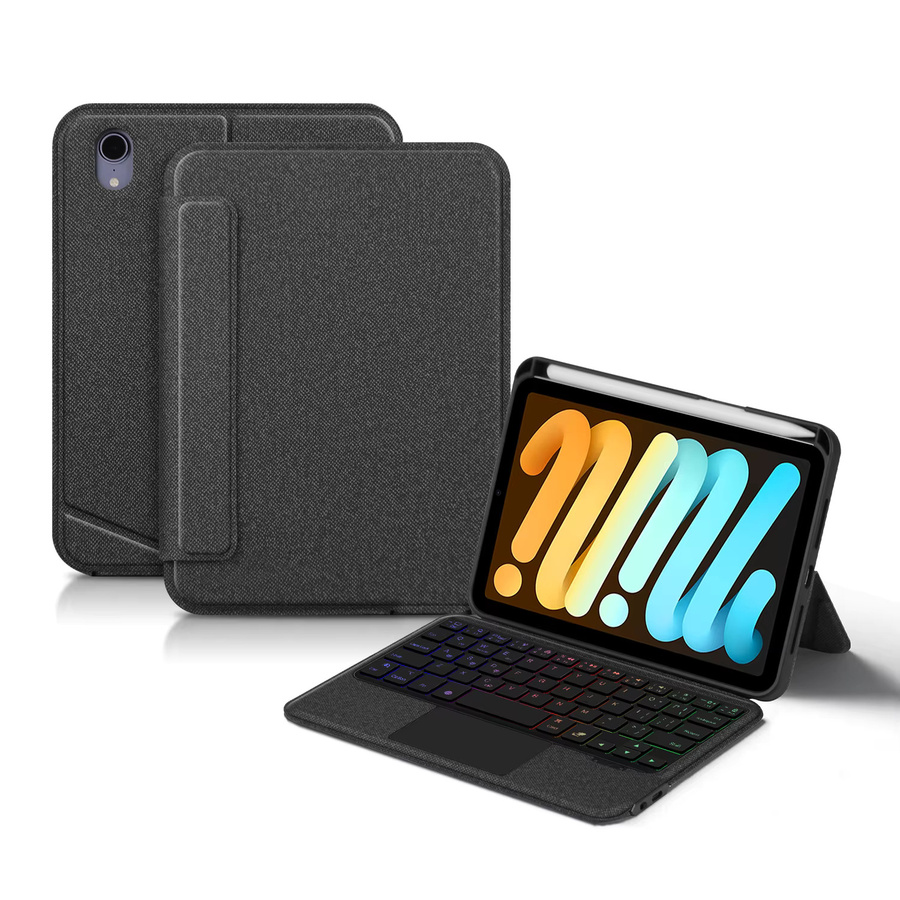 AJIUYU Touchpad-Tastatur Hülle für iPad Mini A17 Pro mit Stifthalter und beleuchteter Tastatur in Schwarz - Bild 5