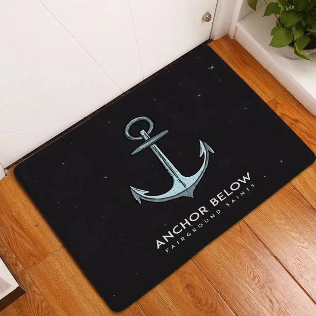 Nautische Fußmatte mit Anker-Motiv in Weiß und Marineblau, rutschfest und waschbar, B: 80 cm, T: 120 cm - Bild 1