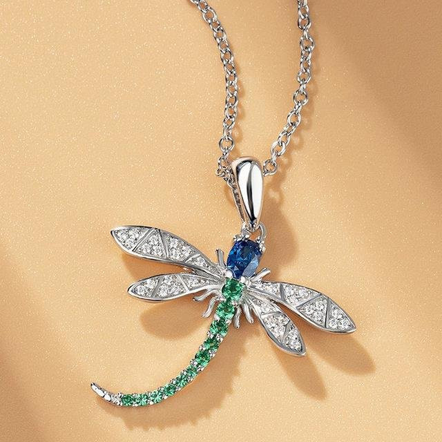YIRAN Jewelry Halskette mit Libellen-Anhänger, Silber, Kristall, Zirkonia, Damen - Bild 1