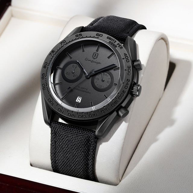 QINGXIYA Chronograph, Quarz, Lederband, Schwarz, Herren - Bild 1