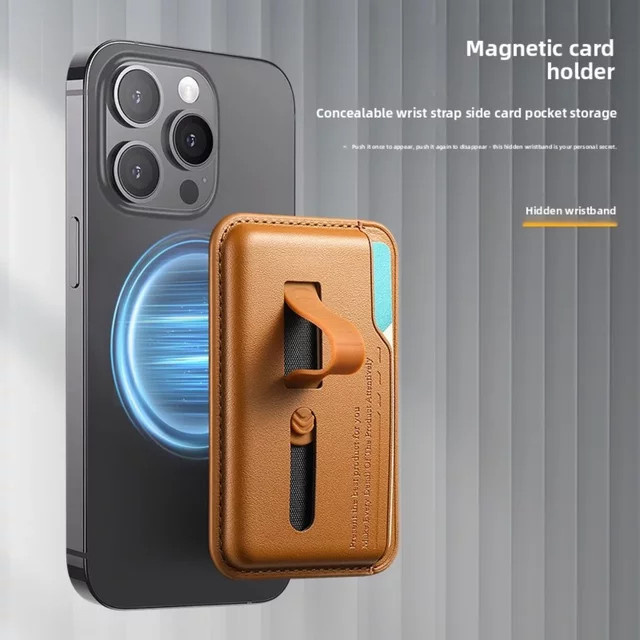 MagSafe Kartenhalter Hülle für Apple iPhone 17 16 15 14 13 Pro Max mit magnetischer Brieftasche und Handgelenksschlaufe in Schwarz - Bild 1