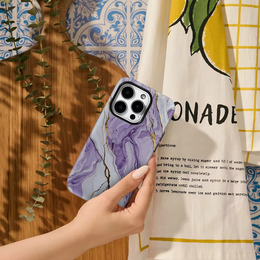 Potdemiel Handyhülle mit Lila Kintsugi Marmor Design für iPhone 11 bis iPhone 17 Pro Max Plus mit doppelschichtiger Rückseite - Bild 4