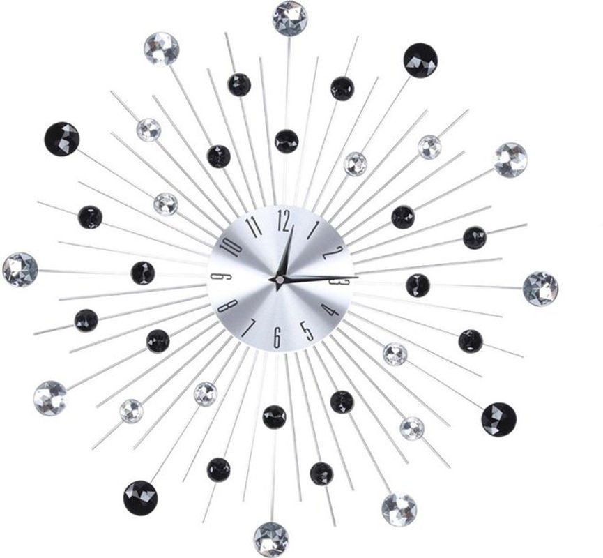 Tooarts Wanduhr aus Metall in Silber und Schwarz mit Glitzer-Effekt, analoge geometrische Dekoration für Wohnzimmer und Büro - Bild 1