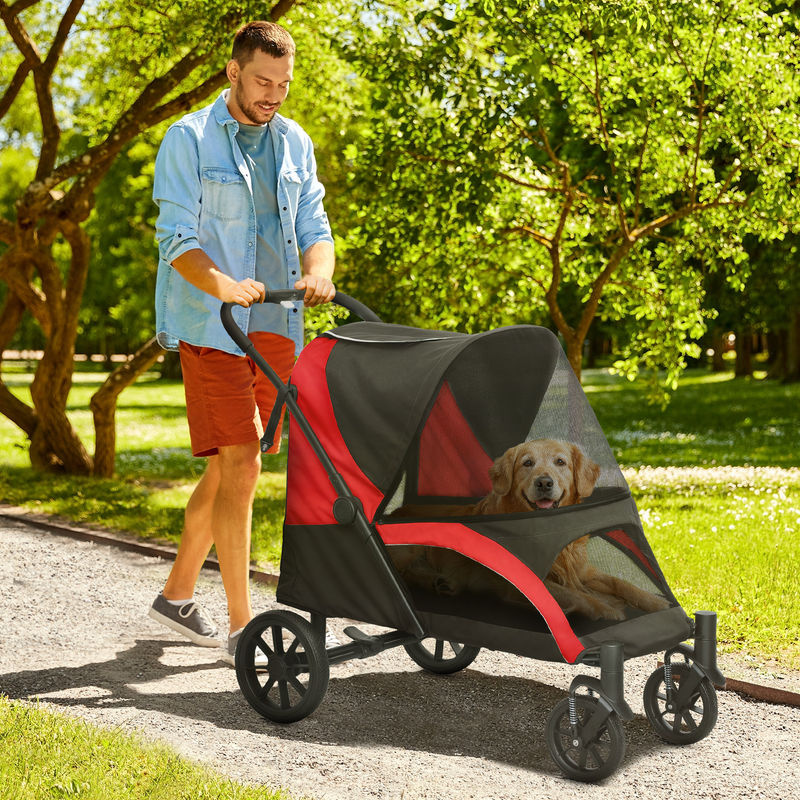 PawHut Hundewagen und Katzenbuggy klappbar für große Hunde und Katzen bis 30 kg, Schwarz - Bild 2