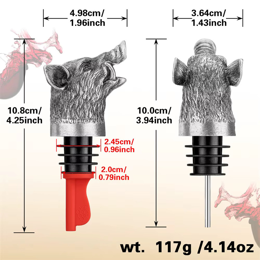 LKKCHER 2-in-1 Weinausgießer und Flaschenverschluss Wildschwein Kopf aus Metall in Bronze, Grau und Schwarz - Bild 4