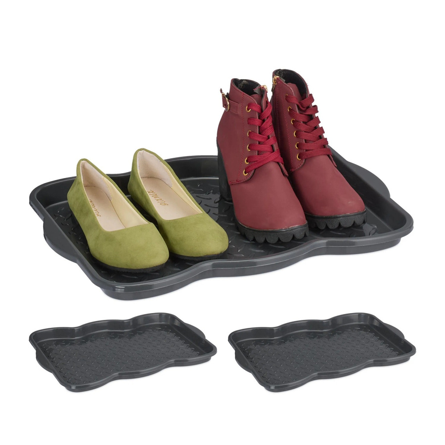 Relaxdays 3er Set Schuhabtropfschale aus Kunststoff in Grau, profiliert, B: 48 cm, T: 34 cm, H: 3 cm - Bild 2