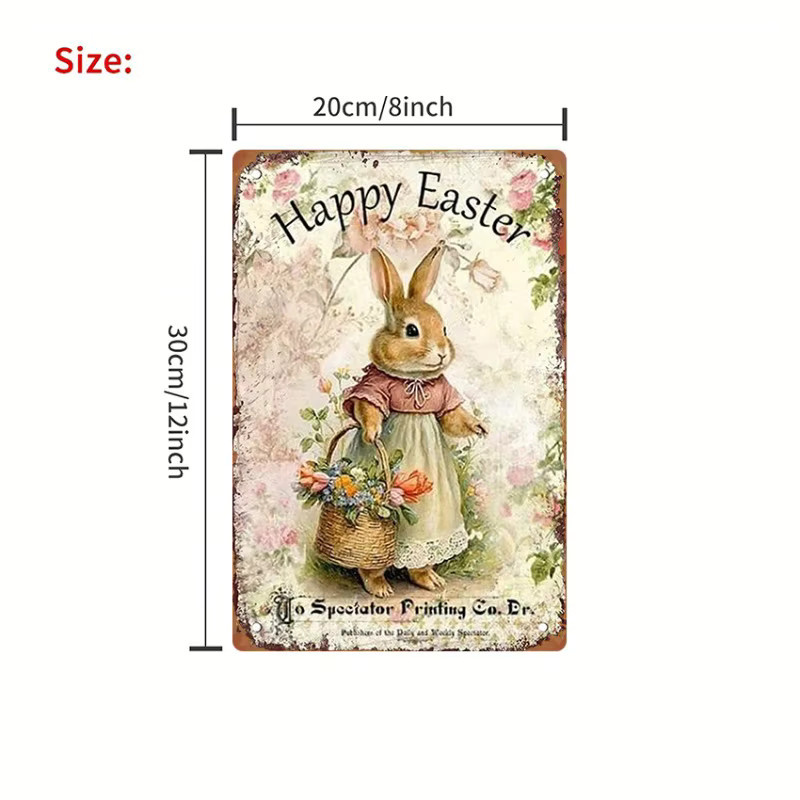 CIFBUY Vintage Eisen-Osterhase Wanddekoration aus Metall mit Blumenkorb, Mehrfarbig, B/H: 30,0 x 20,0 cm - Bild 3