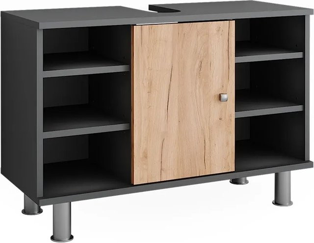 Vicco Waschbeckenunterschrank Fynn in Anthrazit und Goldkraft Eiche, Breite: 80 cm, Tiefe: 54 cm - Bild 1