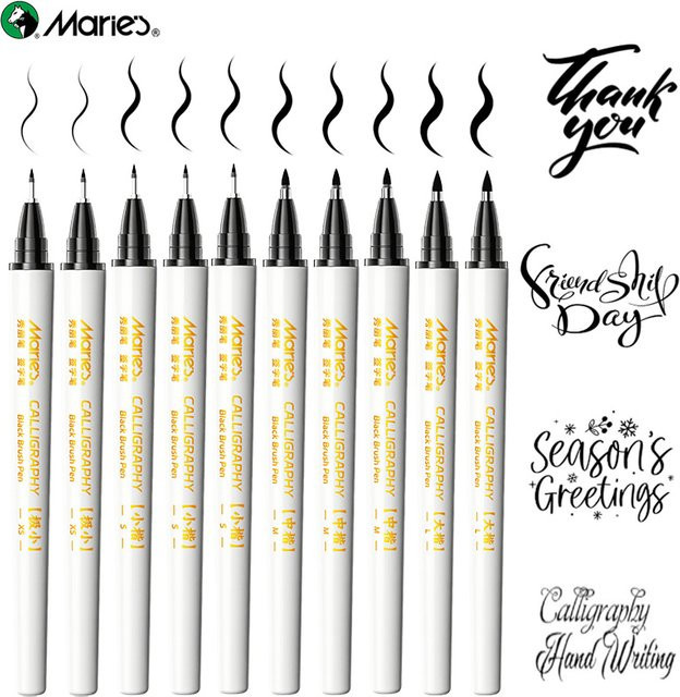 Marie's Kalligraphie-Stifte-Set, 10-teiliges Set mit schwarzen Pinselstiften und weicher Spitze für Anfänger zum Schreiben und Journaling - Bild 1