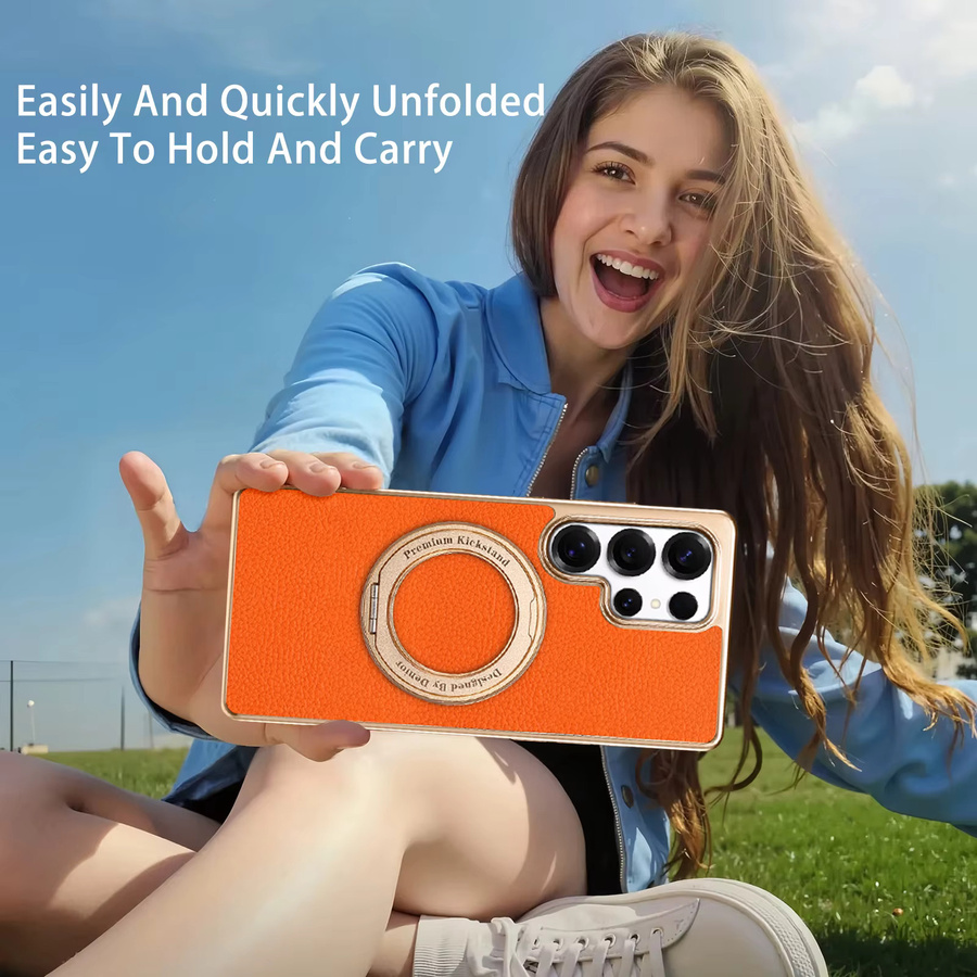 Denior Handyhülle aus PU-Leder mit 360 Grad drehbarer Halterung und Anti-Drop-Schutz für Samsung Galaxy S26, S25, S24 Plus und S24 Ultra in Litschi-Optik - Bild 6