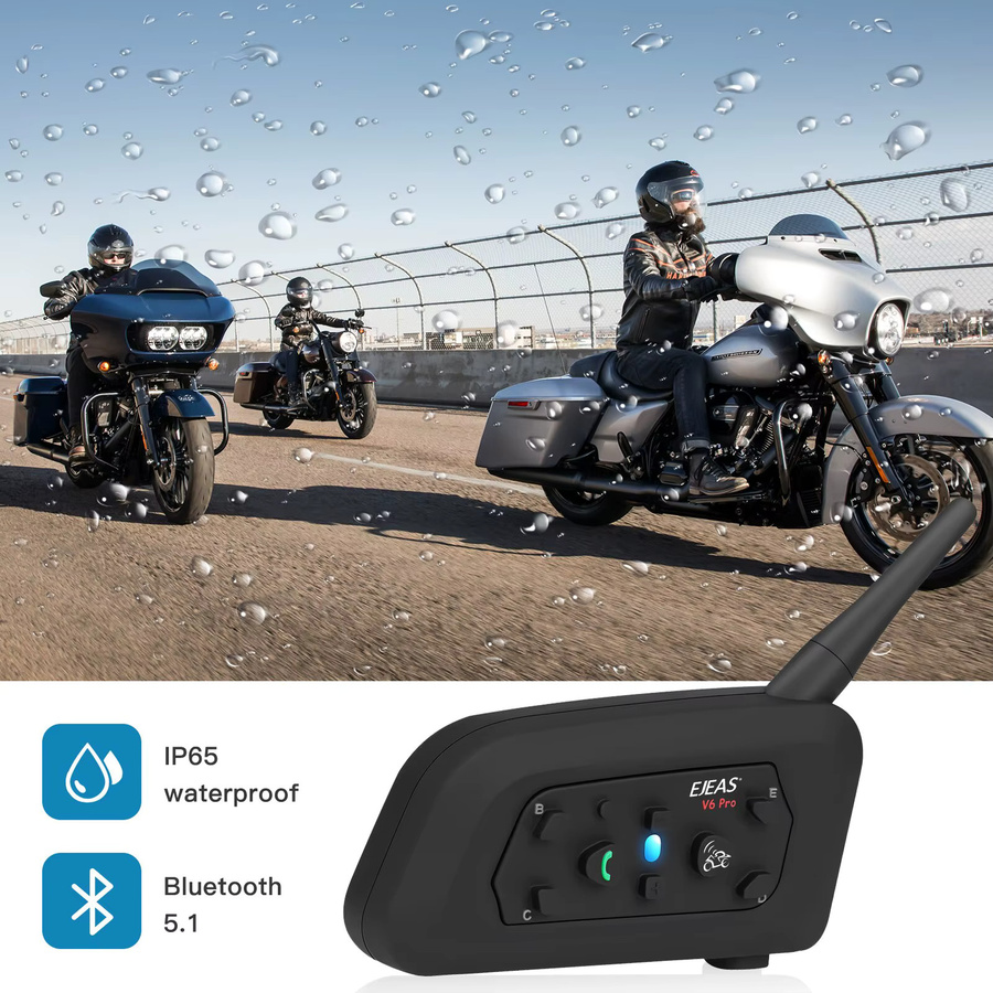 Ejeas V6 Pro Bluetooth Motorrad Intercom Helm Headset für 6 Fahrer in Schwarz - Bild 2