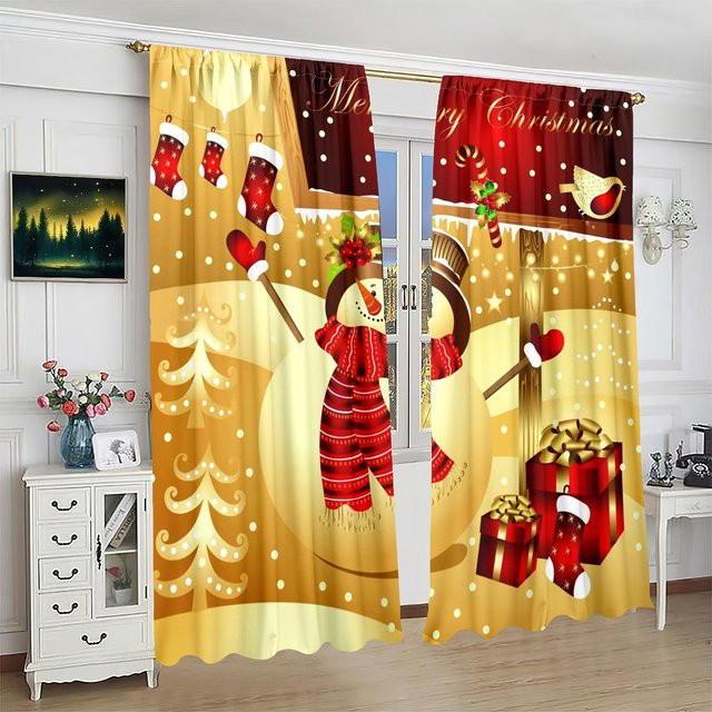 2er-Set Vorhänge mit Weihnachtsdruck in Orange aus Polyester, semi-transparent, Breite: 76,2 cm, Höhe: 165,1 cm - Bild 1