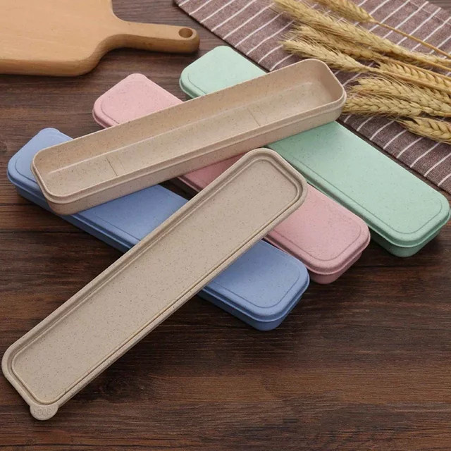 Tragbares Reise-Besteckset mit Aufbewahrungsbox für Kinder und unterwegs, beige - Bild 1