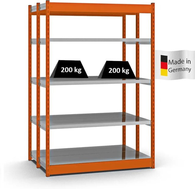 PROREGAL Fachbodenregal Stecksystem mit Vierkant-Profil, Doppelseitige Bauart, 2x5 Ebenen, Orange, H x B x T: 200 x 132,5 x 40 cm - Bild 1