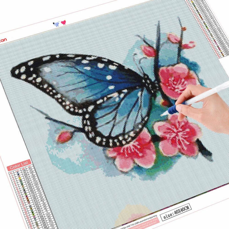 FIYO DIY Diamantmalerei Schmetterling und Blumen 5D Mosaik Set, hellblau, B/H: 50 x 50 cm - Bild 7