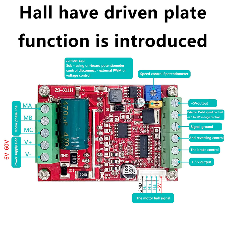 diymore 400 W PWM DC bürstenloser Elektromotor-Drehzahlregler mit Hall-BLDC-Motorregler, 3-Phasen-PWM 9–60 V - Bild 2