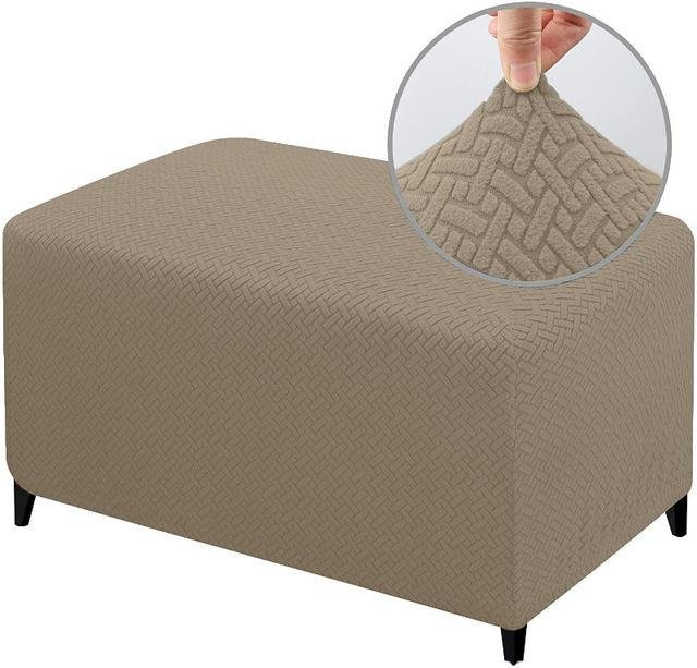Coolazy Jacquard-Ottoman-Bezug für Hocker und Fußhocker, dehnbar und waschbar, Farbe: Beige - Bild 1