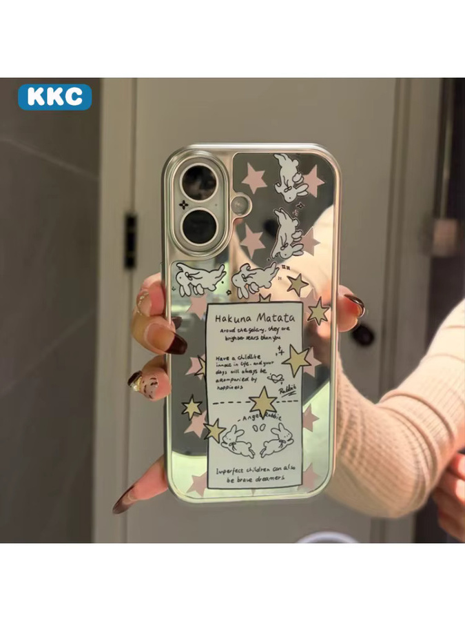 DecoPhone Handyhülle im koreanischen Stil mit Spiegel, Blumen, Hasen und Schleifen aus Epoxidharz für iPhone XR bis iPhone 17 Pro Max, Silber/Mehrfarbig - Bild 3