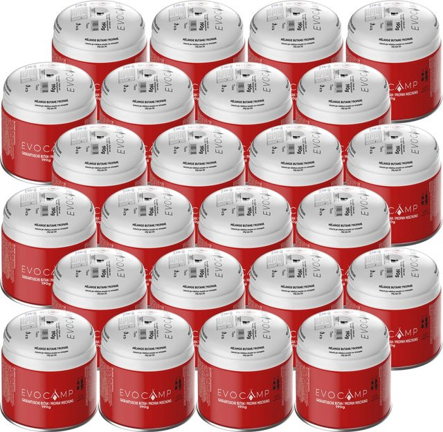 Evocamp Gaskartuschen Set 24 Stück Butan Propan 190g Stechkartuschen Typ 200 EN417 mit Sicherheitsventil für Gaskocher - Bild 1