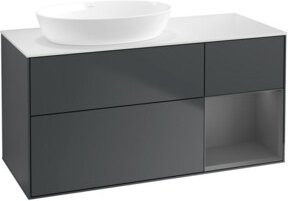 V&B Waschtischunterschrank Finion mit Wandbeleuchtung, Breite: 120 cm, Farbe: Mattblau lackiert - Bild 1
