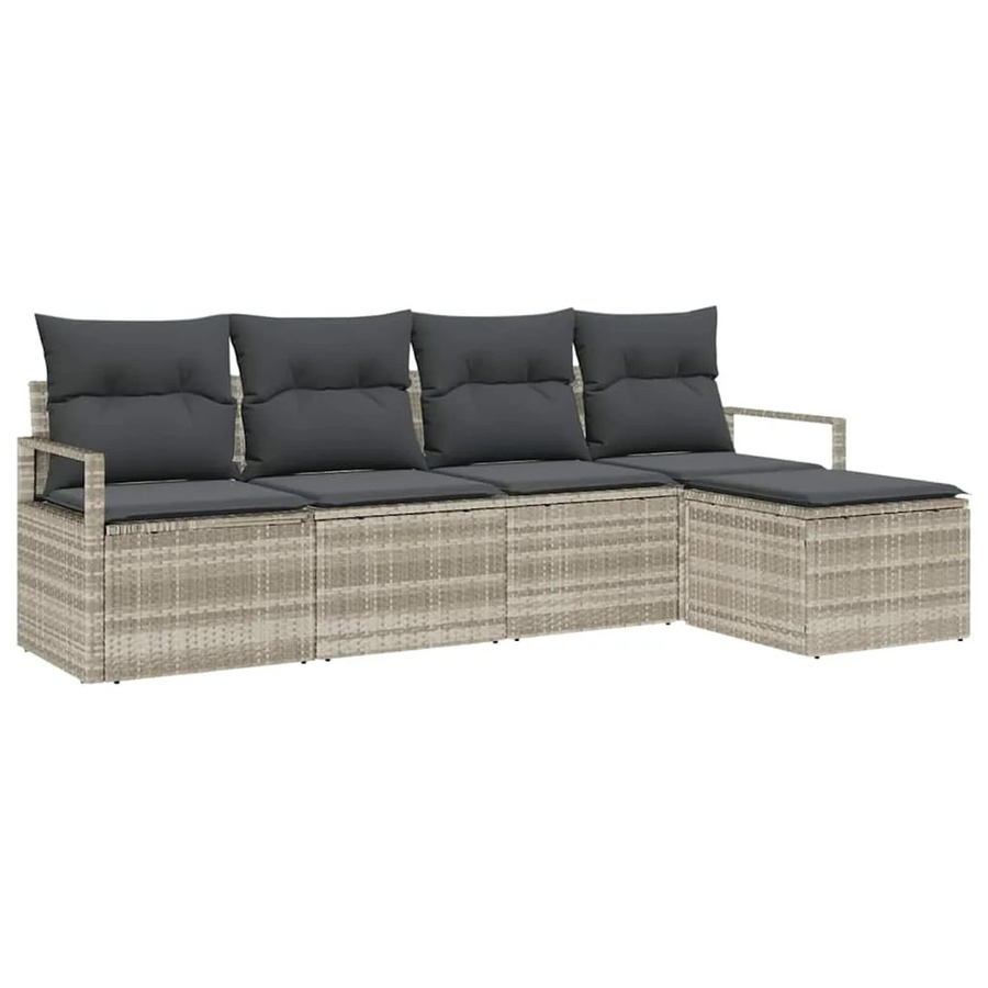 vidaXL Garten-Sofa-Set 5-teilig aus Polyrattan in Hellgrau mit Polsterkissen - Bild 2