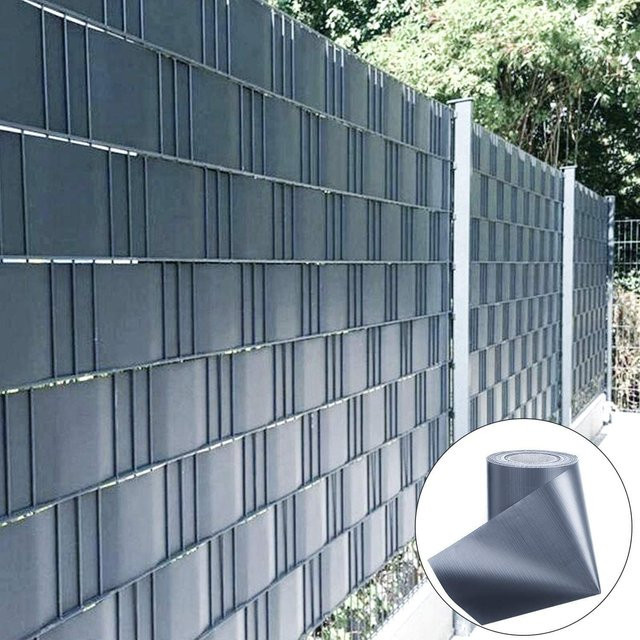 PVC Sichtschutzstreifen für Doppelstabmatten-Zäune in Anthrazit und Grau, 50 m x 19 cm inklusive 35 Befestigungsclips - Bild 1