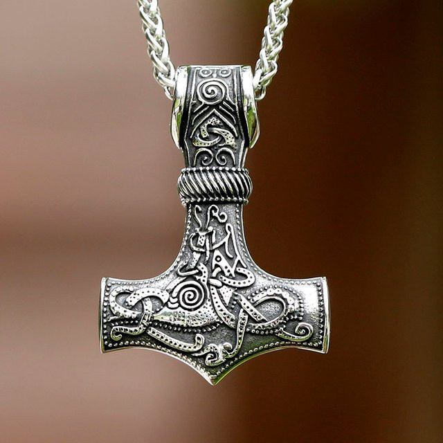 Vikingar Lin Anhänger, Thor Hammer Mjolnir, Edelstahl, Silber, Unisex - Bild 1