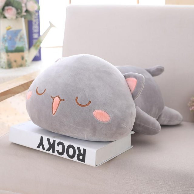 Kidsly Kawaii Liegende Katze Plüschtier, Kätzchenpuppe, Grau, 35cm - Bild 1