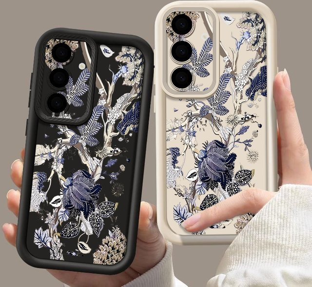 Retro-Blumen Silikonhülle für Samsung Galaxy S26 S25 S24 S23 S22 Ultra Plus S25 FE A57 A37 A17 A56 A36 A16 A55 A15 in Beige und Weiß - Bild 1