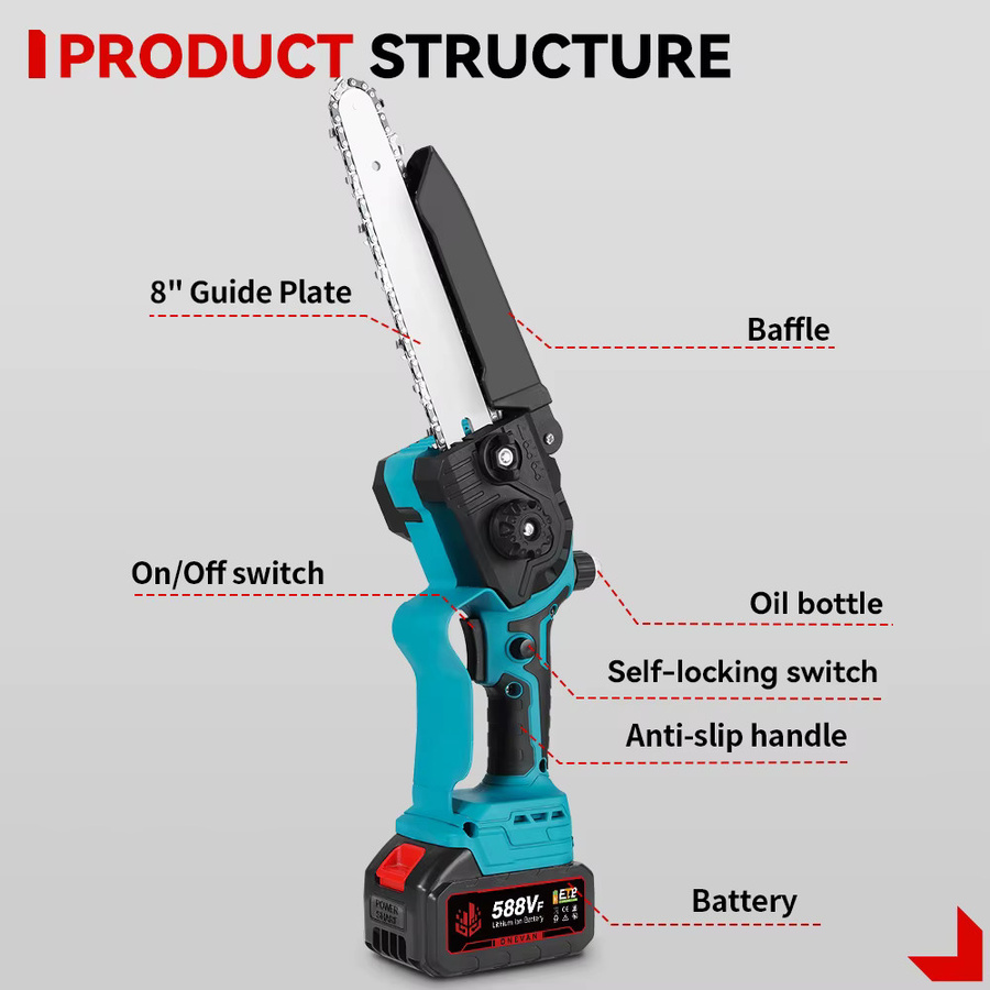 ONEVAN Elektrische Astsäge mit 8 Zoll Bürstenlosem Motor und 40 cm Teleskopstange für Makita 18V LXT Akkus, Mehrfarbig - Bild 5