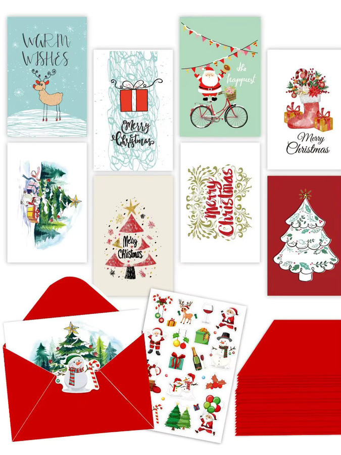 Set aus 10 Weihnachtskarten mit 10 passenden Umschlägen und 1 Aufkleber in Mehrfarbig zum Selbermachen und Gestalten - Bild 4