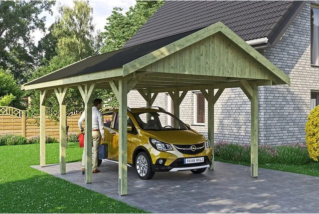SKANHOLZ Carport Wallgau in Grün mit schwarzen Schindeln, B/T: 430 x 600 cm, Firsthöhe: 326 cm - Bild 1