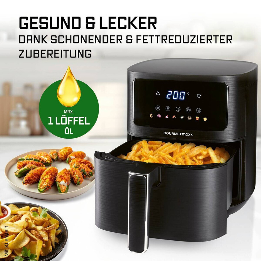 GOURMETmaxx Heißluftfritteuse mit Digitalanzeige in Schwarz, 4,5 l, B/H/T: 26 x 29,5 x 36 cm - Bild 4