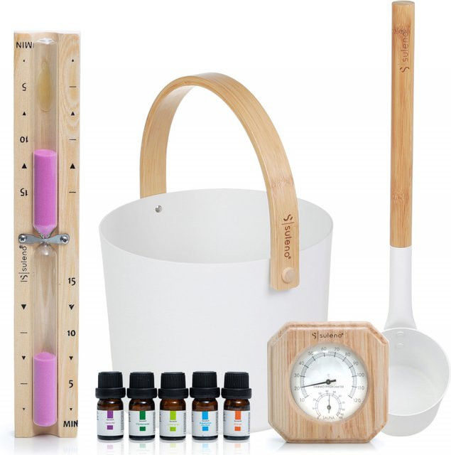 Suleno Sauna Set KJELL 9-teilig in Weiß mit Aluminium-Elementen und Wandmontage - Bild 1