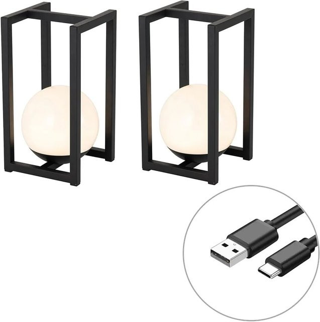 Nowi Set mit 2 kugelförmigen Outdoor-Tischlampen in Schwarz mit Touch-Ladefunktion und warmweißem Licht - Bild 1