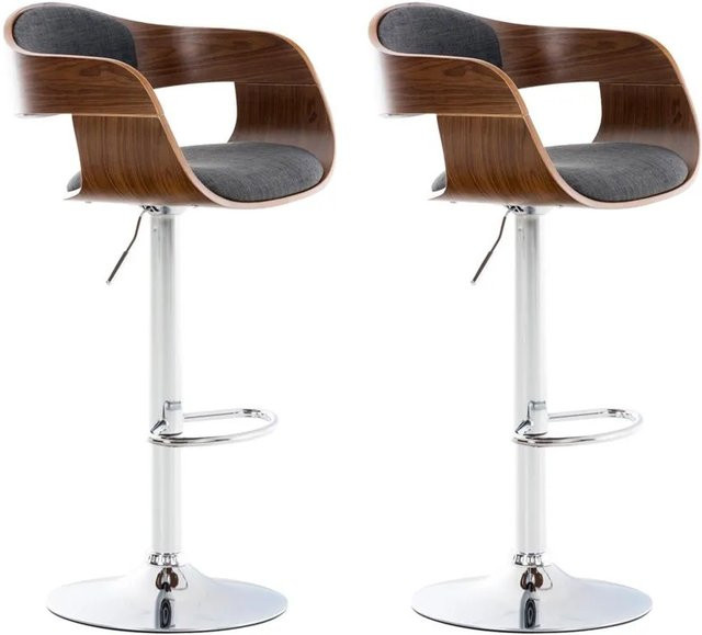 2er Set DELUKE Barhocker NADAN höhenverstellbar mit Lehne, Stoff Walnuss/Dunkelgrau, B/T/H: 50 x 48 x 88 cm - Bild 1
