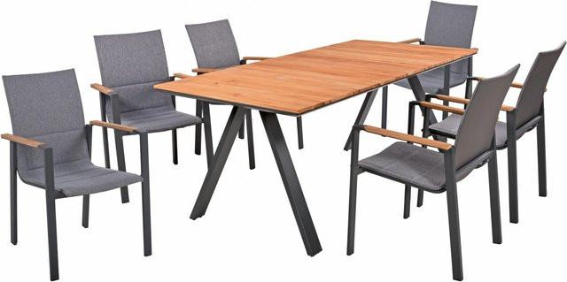 Garden Pleasure Gartenmöbel-Set Davina 7-teilig aus Teakholz und Aluminium in Anthrazit-Braun - Bild 1