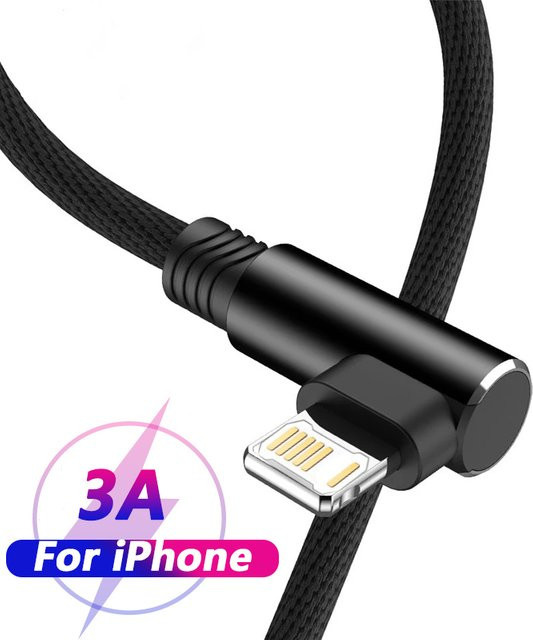 90-Grad USB-C auf Lightning Schnellladekabel für iPhone in Schwarz, 2m oder 3m Länge - Bild 1