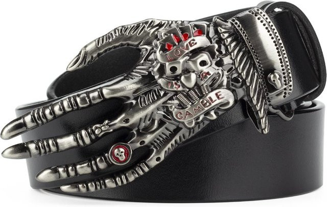 ChicClick Gürtel Rindsleder, Totenkopf, 125cm, Unisex, grau - Bild 1