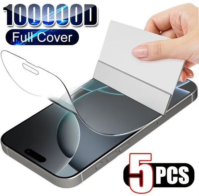 5 Stück ONEVAN HD Hydrogel Displayschutzfolien für iPhone 16 15 14 13 12 11 Pro Plus XR XS Max, transparent, Anti-Fingerprint Soft Screen Protector - Bild 1
