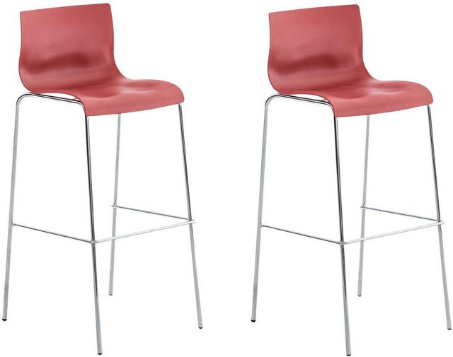 TPFLiving 2er Set Barhocker Hope mit 4-Fuß-Gestell aus Metall in Chromoptik und Kunststoff in Rot - Bild 1
