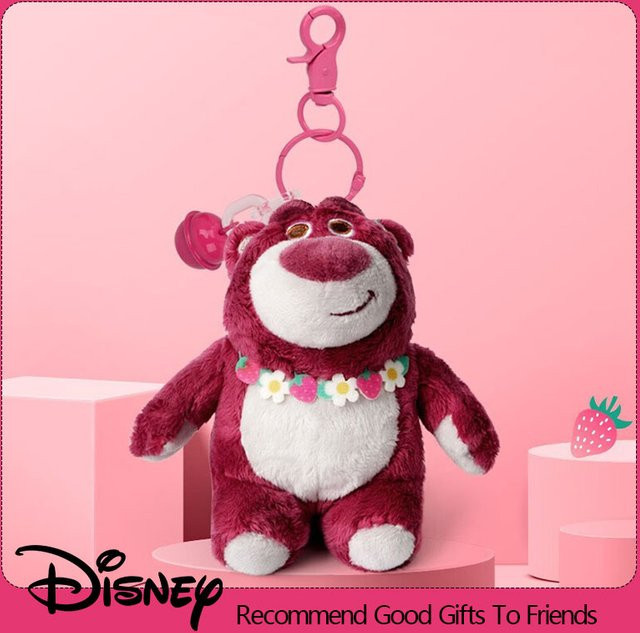 Disney Losto Kawaii Erdbeer Bär Plüsch Anhänger, Stofftier mit Glocke - Bild 1