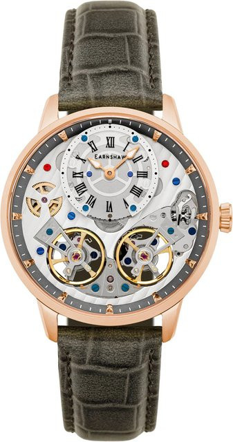 Thomas Earnshaw Automatik Herrenuhr, Edelstahl, 42 mm, Leder, Grau - Bild 1