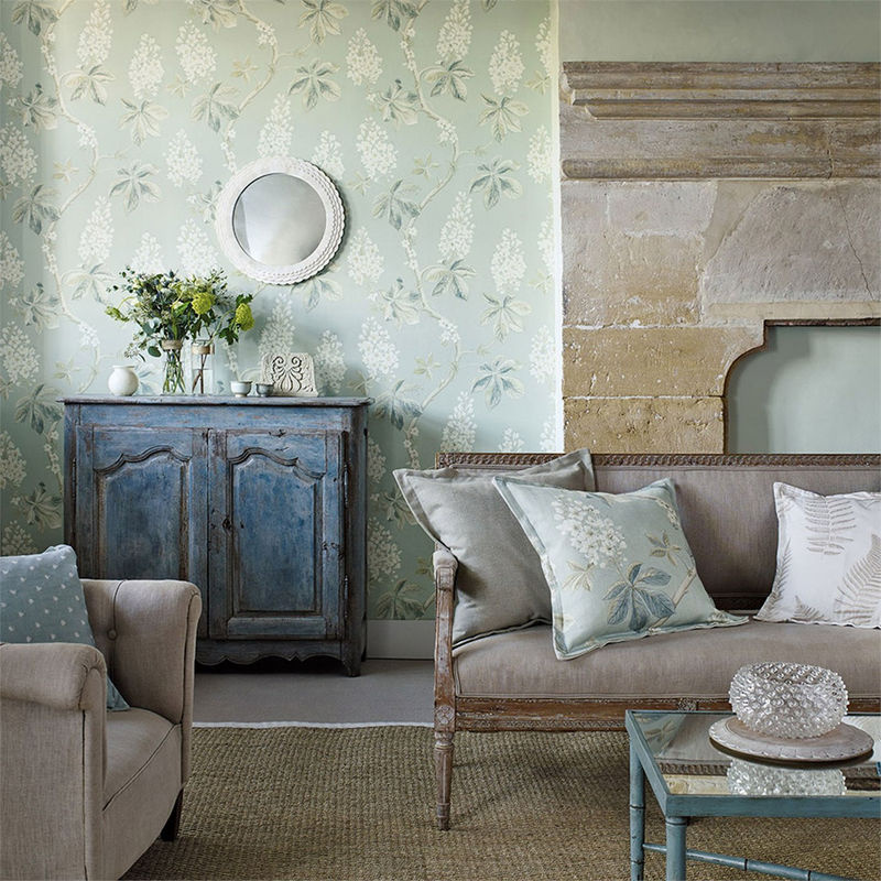 Sanderson Tapete Chestnut Tree in Grau Blau und Salbeigrün mit botanischem Naturmotiv und floralem Country House Design - Bild 2