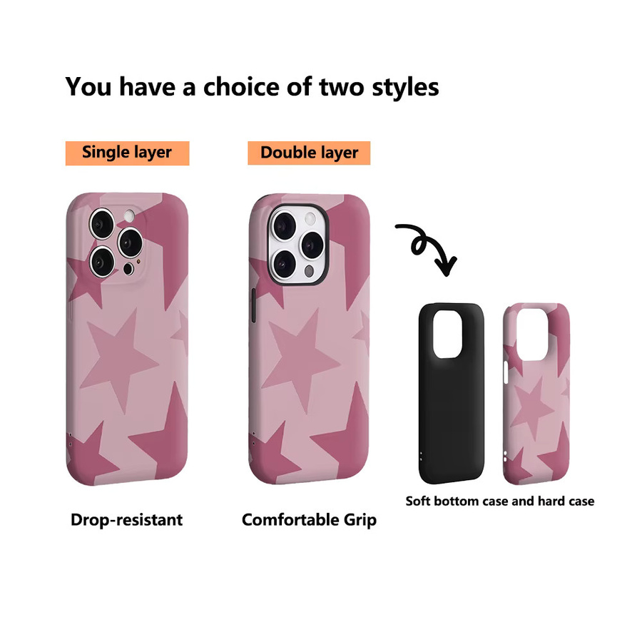 Potdemiel Handyhülle Pink-Toned Star für iPhone 17 16 15 14 13 12 Pro Max Plus mit doppelschichtiger Rückseite in Pink - Bild 2
