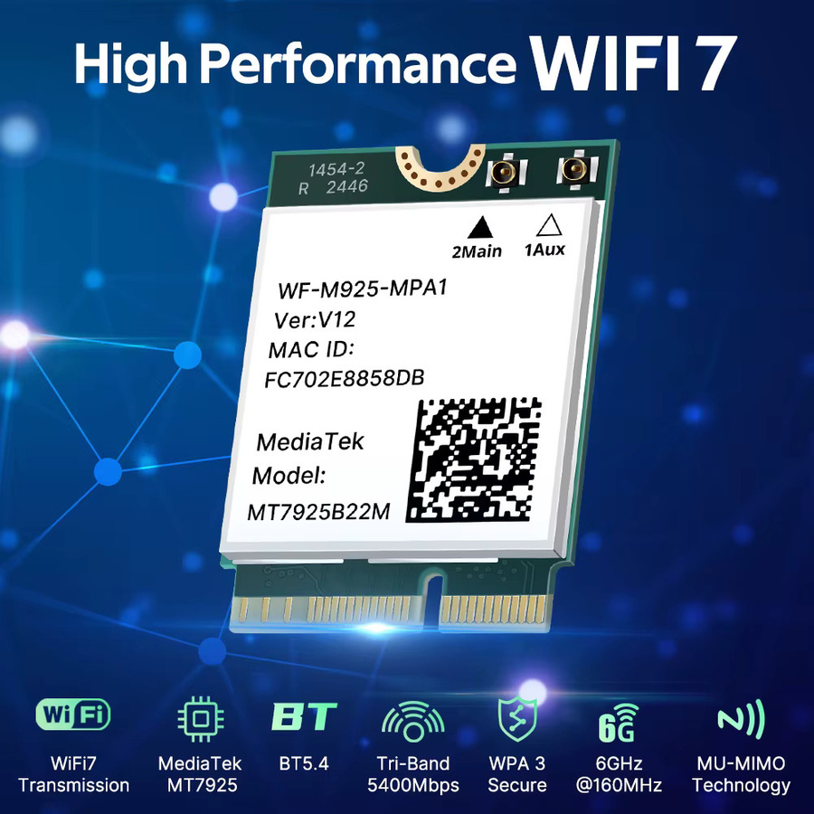 Fenvi WiFi 7 MT7925 Netzwerkkarte mit Bluetooth 5.4, M.2 NGFF Wireless Adapter, 5400Mbps Tri-Band 2.4G/5G/6GHz, kompatibel mit Windows 10/11, Farbe: Grün - Bild 2