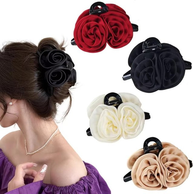 RaviMour Haarklammern Doppel-Rosen, Satin, Damen, Mädchen - Bild 1
